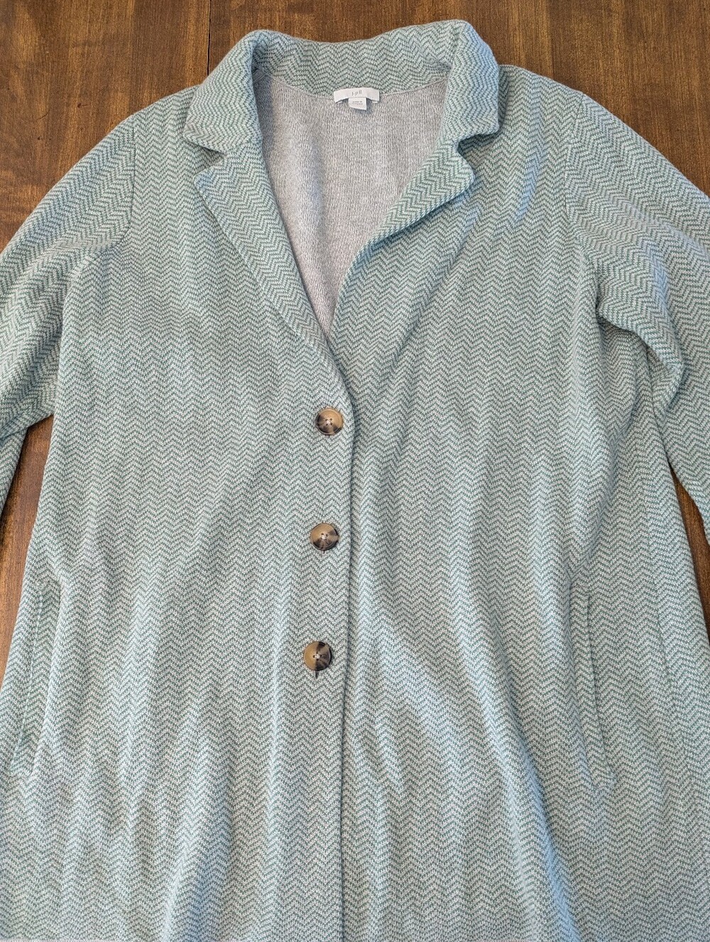 J. Jill Teal And Gray Herringbone Knit Blazer Large